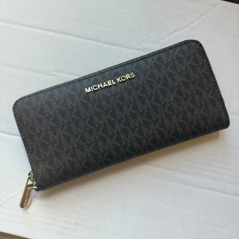 Michael Kors Brown Signature Zip-Around Continental Wallet